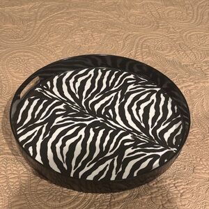 Zebra Print Round Table Tray Decor Y2K